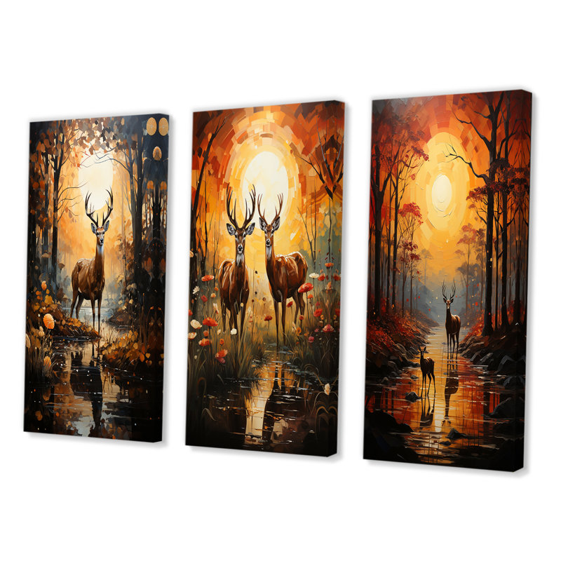 «African Savannah Symphony», 3 pièces sur toile, H 28 po x l 36 po, Toile tendue