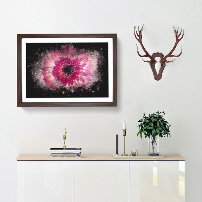 Layers Of A Pink Gerbera Paint Splash - Picture Frame Graphic Art, 33cm H x 45cm W x 2cm D, Walnut Framed