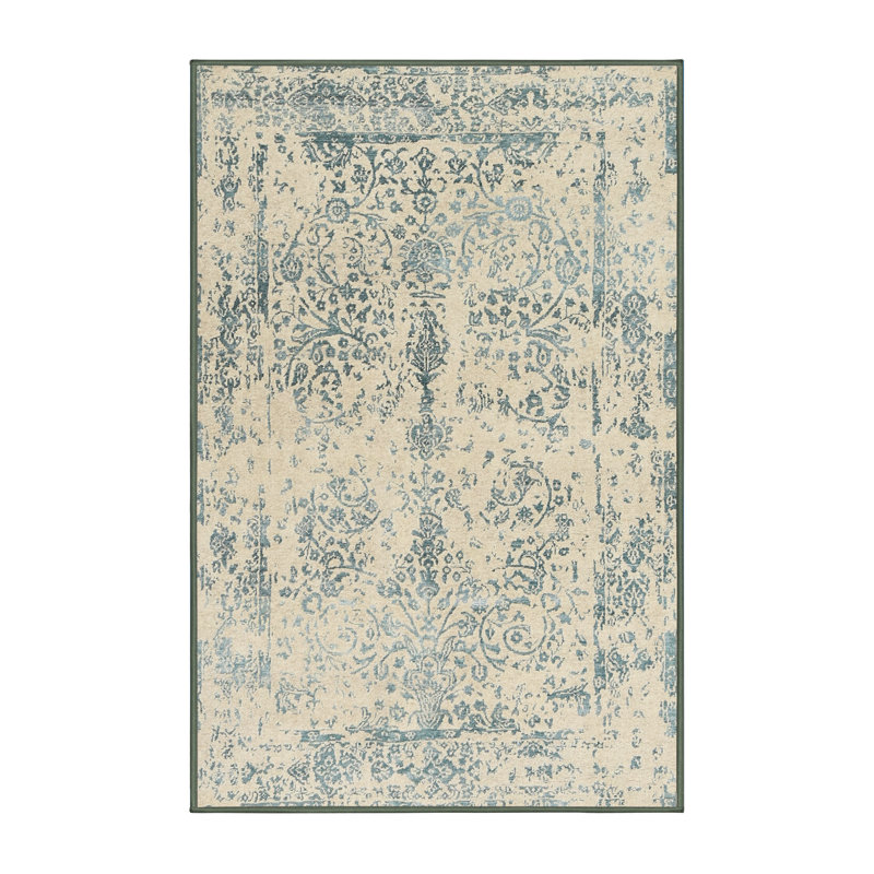 Tapis bleu sarcelle / ivoire Lyon, Rectangle 2 pi x 5 pi