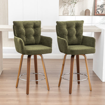 Swivel Upholstered Counter Stool with Solid Wood Frame