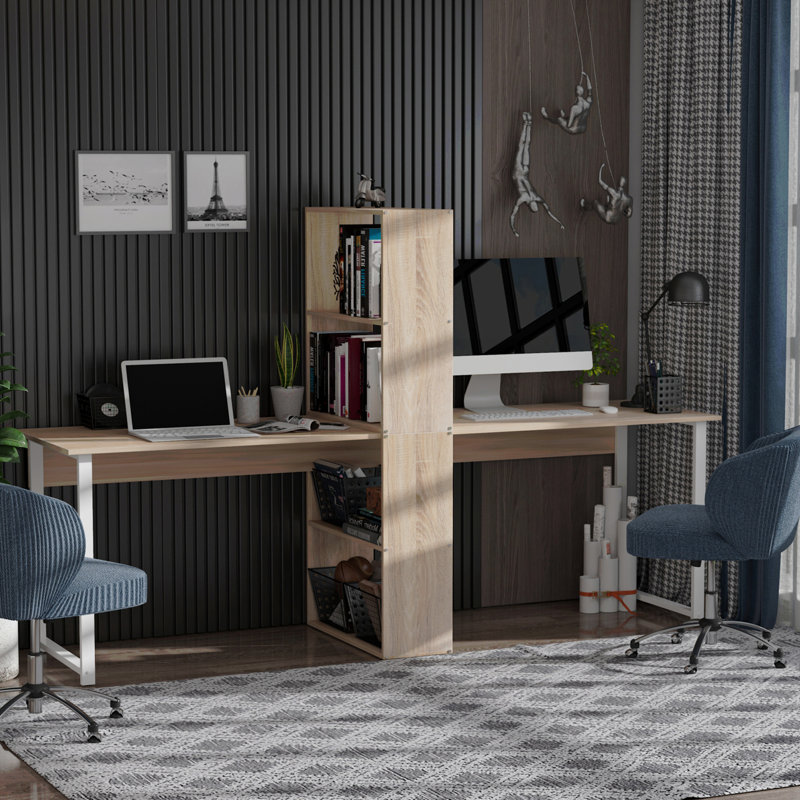 Bureau d'ordinateur 88 po pour 2 personnes avec tablettes de rangement 88 po