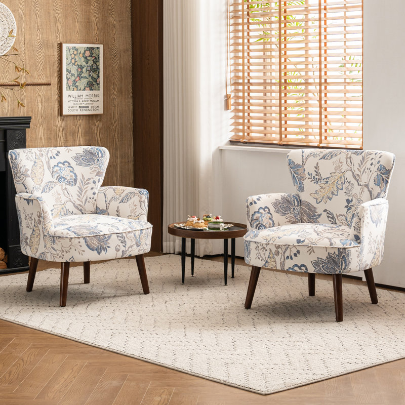 Upholstered Mid Century Modern Accent Armchair with Solid Wood Legs, Blue