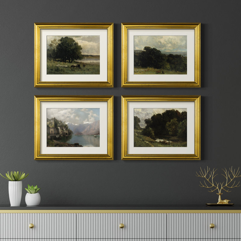 "Vintage Landscape", ensemble de 4 reproductions encadrées