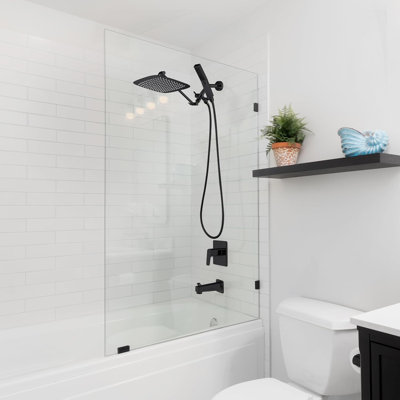 12" Dual Matte Black Metal Shower System With Rain & Handheld Head, Adjustable Arm, Diverter