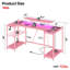 Bureau de jeu en U de 63 po avec prise de courant, bureau d'ordinateur avec lumières DEL et tablette réglable-100688216-77035323