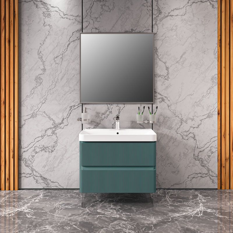 Green Matte Wall-Mounted Single Vanity with Ceramic Sink