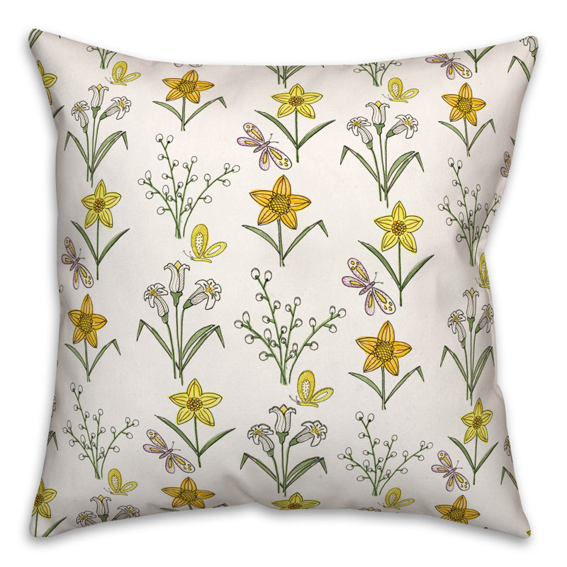 Floral Outdoor Reversible Throw Pillow, 18"H x 18"W, Yellow