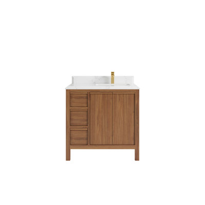 Elizabeth Teak 36 In. W X 22 In. D Right Offset Sink Bathroom Vanity With Cove Edge Quartz
