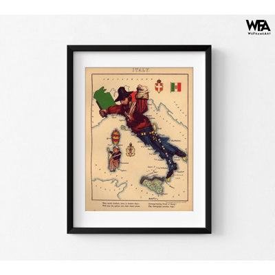 Anthropomorphie de carte d'Italie, affiche de carte italienne, impression de carte d'Italie, décoration rustique de bureau européen, maison de campagne rustique, art mural