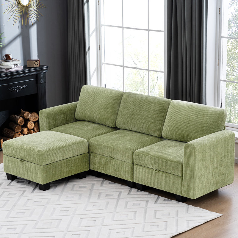 Canapé modulaire rembourré 4 pièces Ilyes, Chenille verte