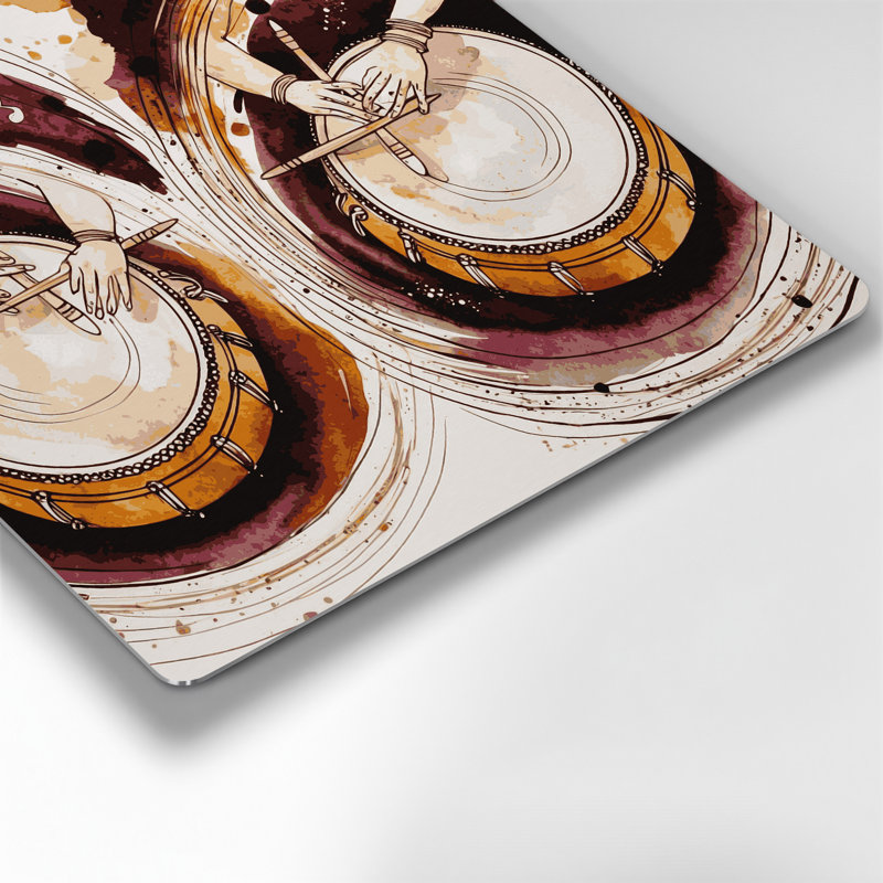 «Music Tabla», art mural en métal beige, H 32 po x l 32 po