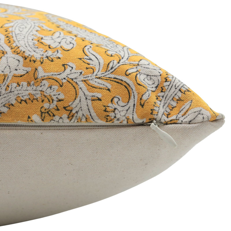 Housse de coussin jaune fait à la main Artision Block Print 18 x 18 po, Carré, H 18 po x l 18 po