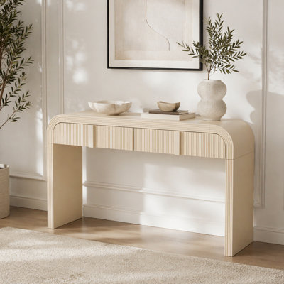 Modern Console Table with 2 Storage Drawers, Fluted Entryway Table with Rounded Silhouette