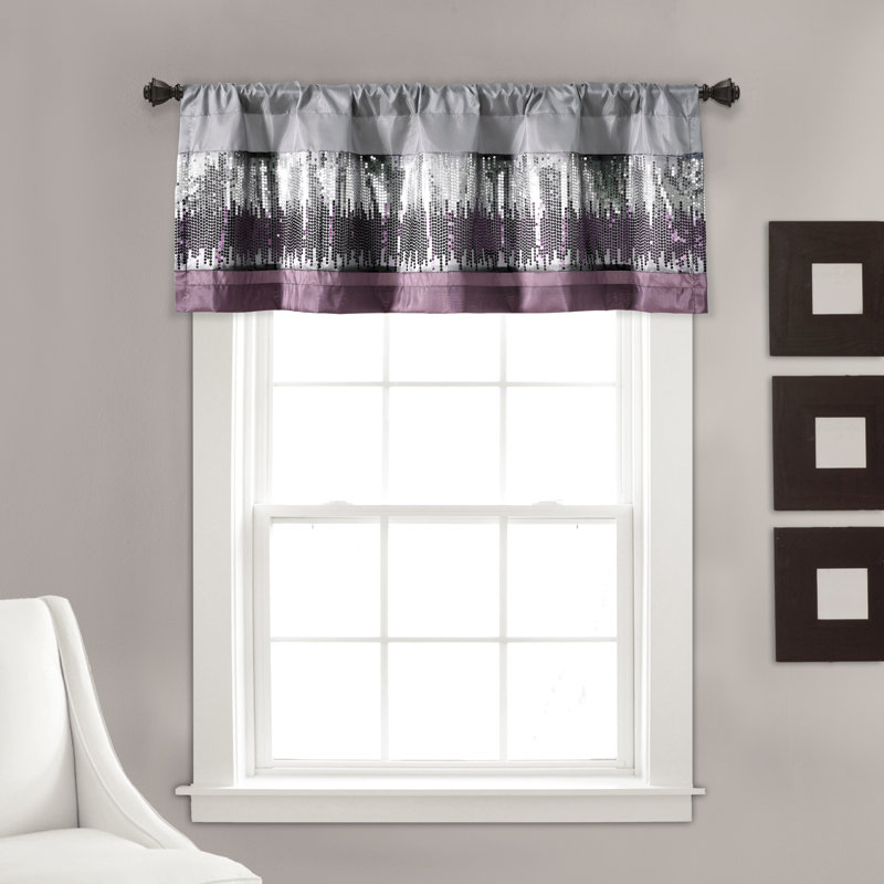 Cantonnière rayée sur mesure 52 po, Mauve / gris