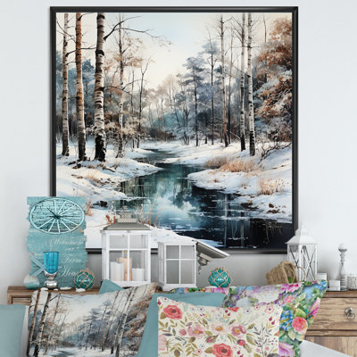 Rivière en forêt, paysage d'hiver - impressions sur toile de forêt