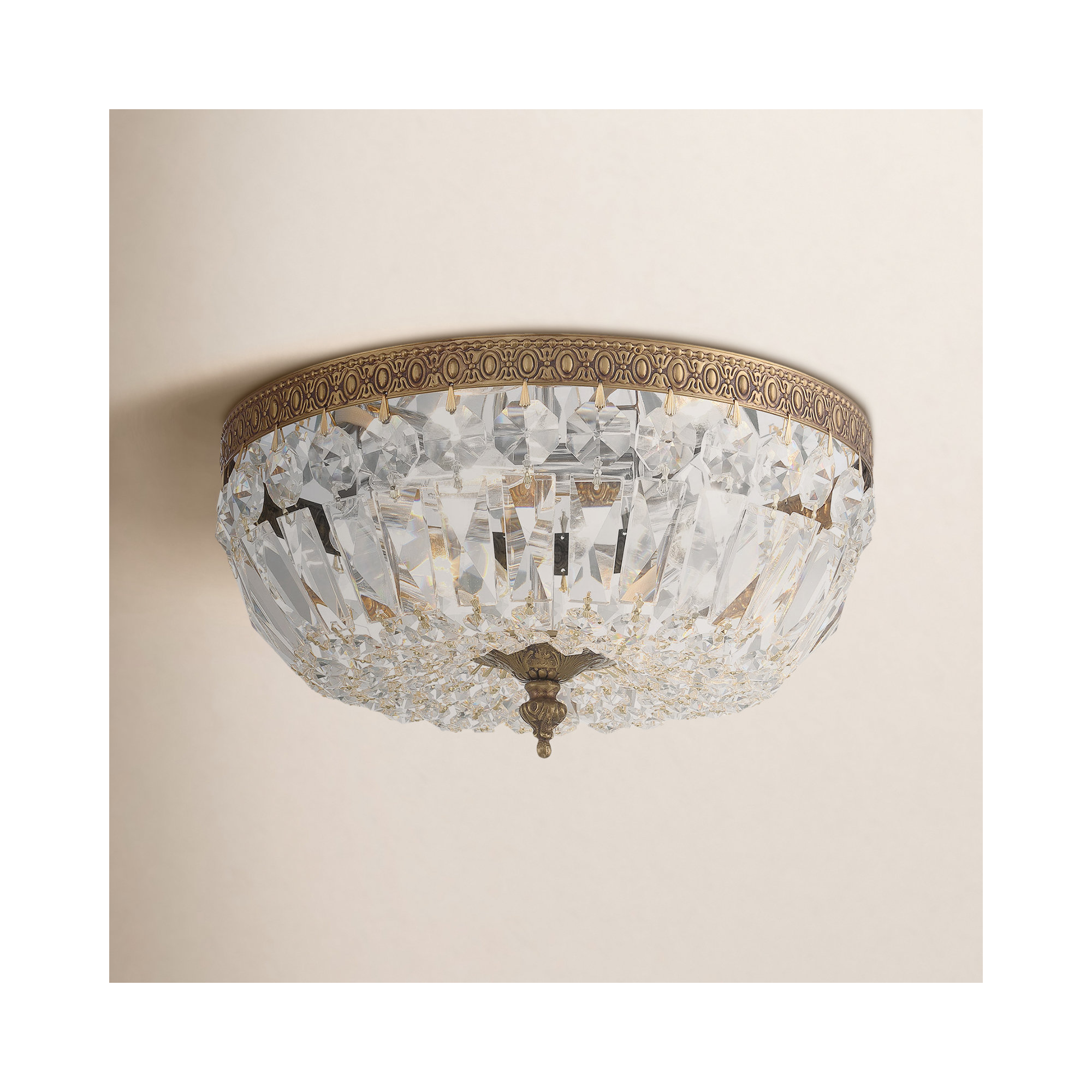 Linal 3 Light Crystal Flush Mount, Olde Brass