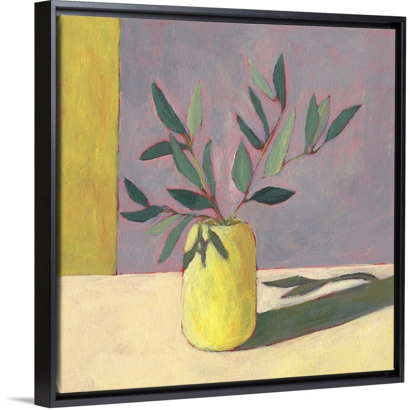 «Yellow Vase II», art mural sur toile, H 14 po x l 14 po, Toile avec cadre noir