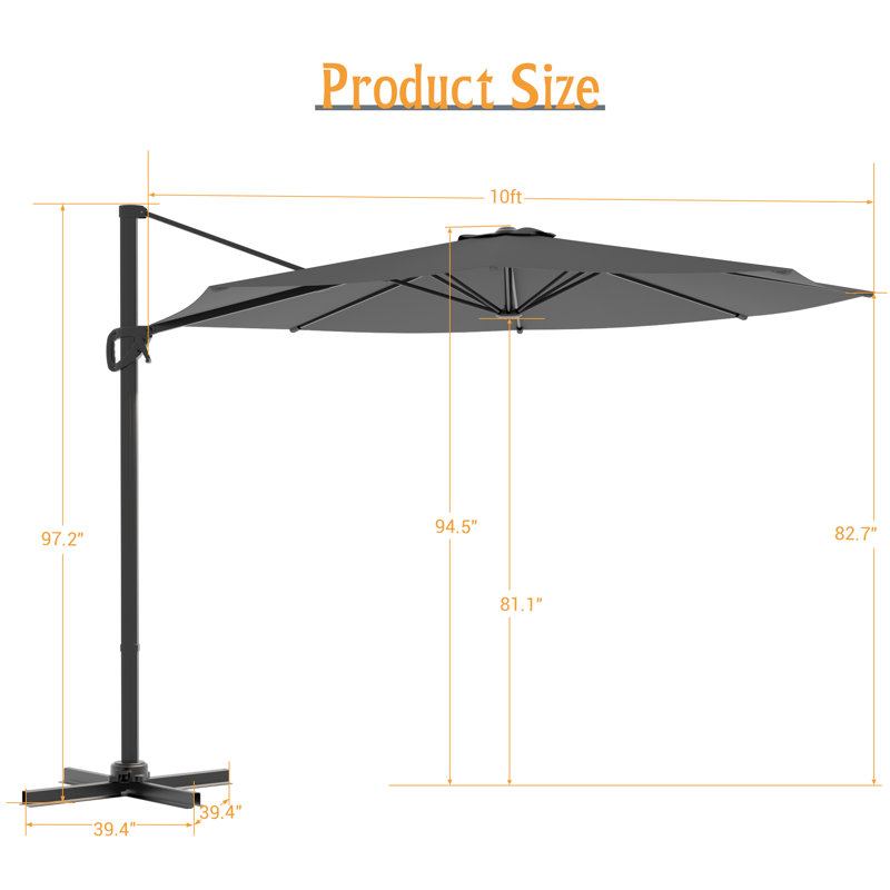 Parasol rond en porte-à-faux 10 pi, Gris clair