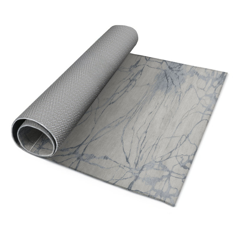 Abstract Gray Indoor and Outdoor Area Rug, Rectangle 5' x 7'