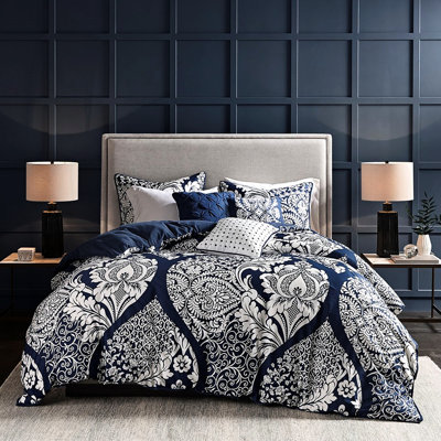 Full Size Duvet Cover With Contrasted Pattern And Inside Tie 6 Piece Cotton Printed For Flange Border Pillows