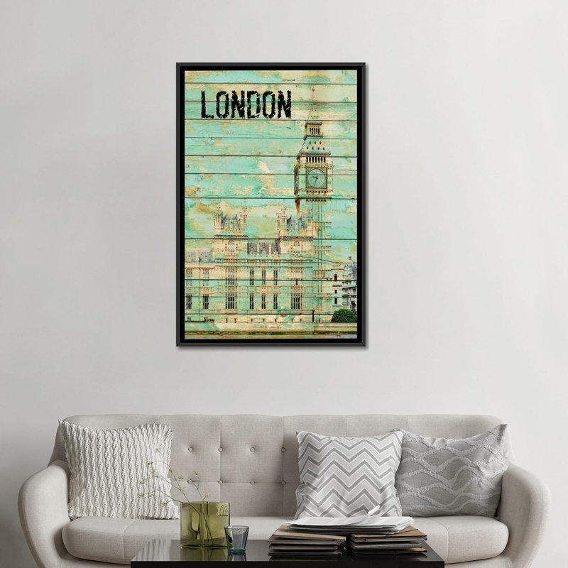 Londres, impression sur toile tendue, H 26 po x l 18 po x P 1,5 po, Toile encadrée noire, Pas de tapis