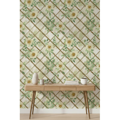 Papier peint treillis floral, aquarelle, vignes, décoration murale botanique