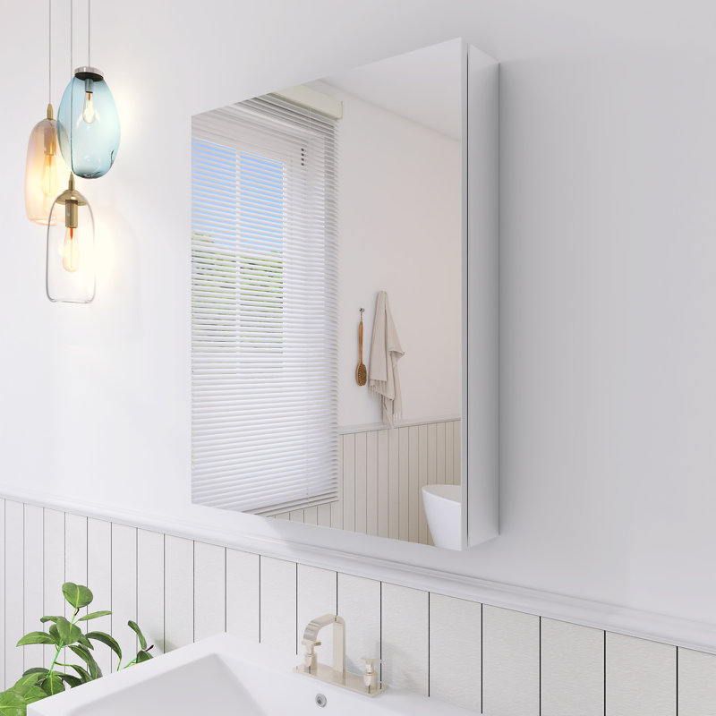 Rectangular Recessed Or Wall Mount Aluminum Frameless Medicine Cabinet Mirror With Adjustable Glass Shelves