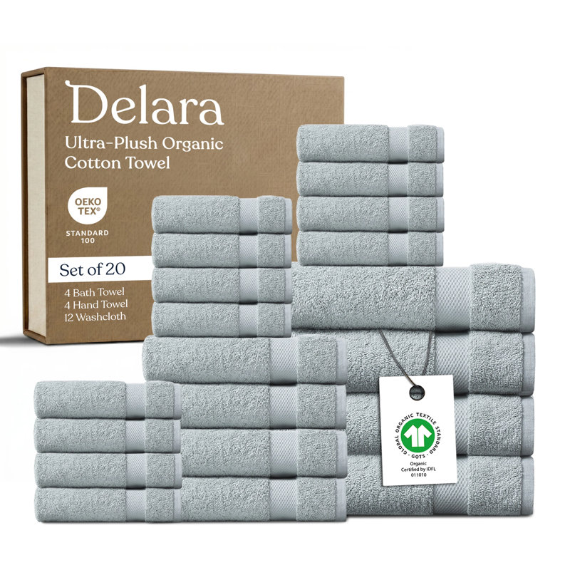 Ensemble de 20 serviettes en coton Delara, Bleu pâle
