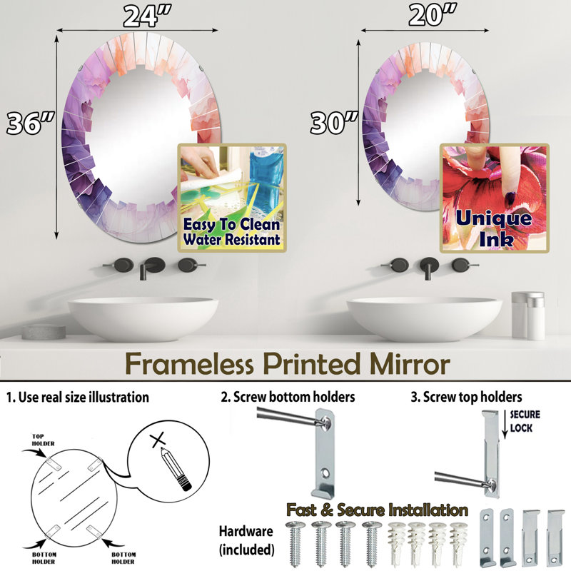 Bateson - Miroir mural moderne ovale, 36 po x 24 po