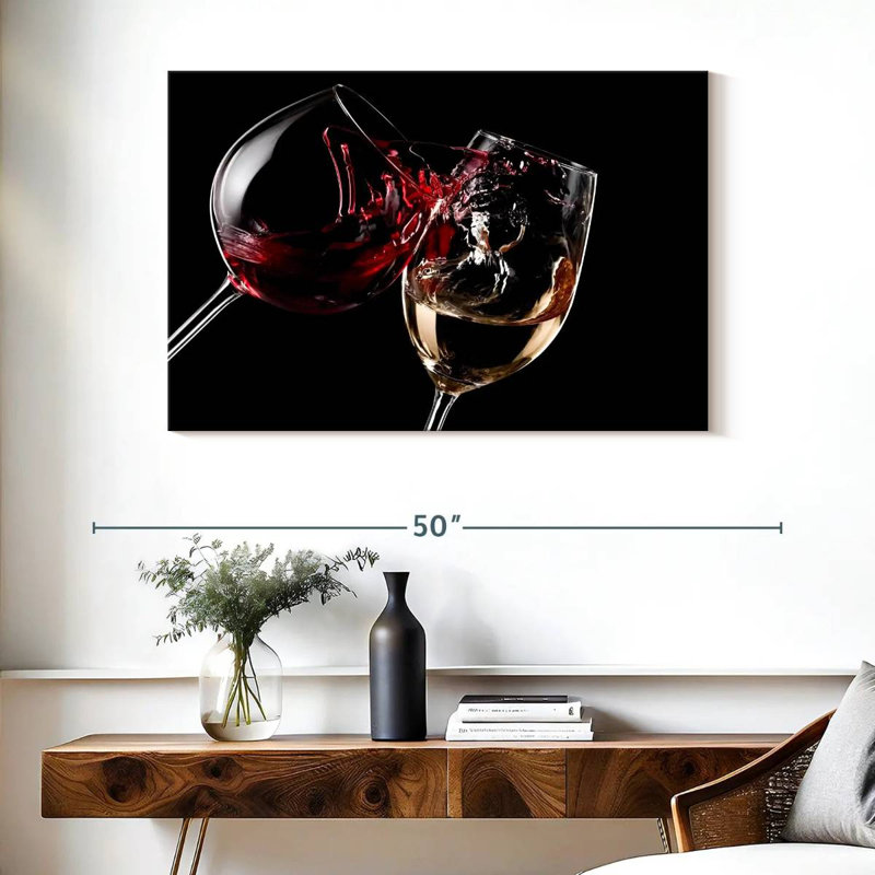 «Red and White Wine Glasses», reproduction sur toile, H 26 po x l 39 po x P 1,25 po