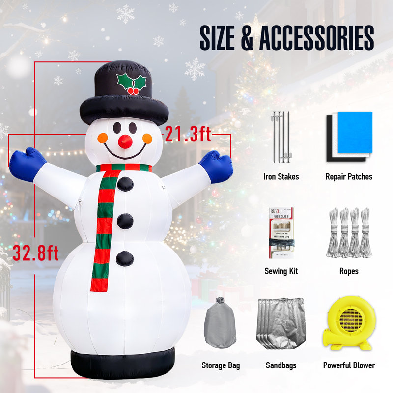 Bonhomme de neige de Noël gonflable 33 ', décoration de Noël haut de gamme pour l'extérieur