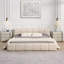 Lit tapissier élégant en chenille beige avec motif damier, grand, beige