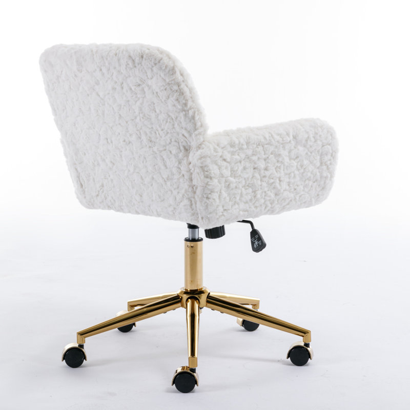 Fauteuil de bureau, fauteuil de bureau à poils de lapin artificiel, chaise de bureau pivotante, fauteuil de coiffeuse