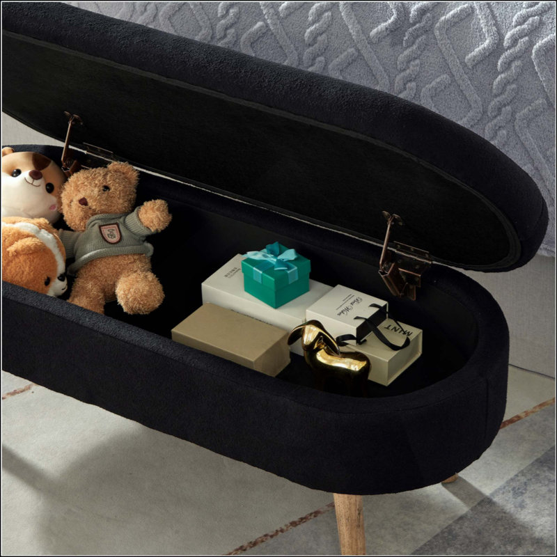 Banc de rangement avec repose-pieds ovale Luxury, Noir