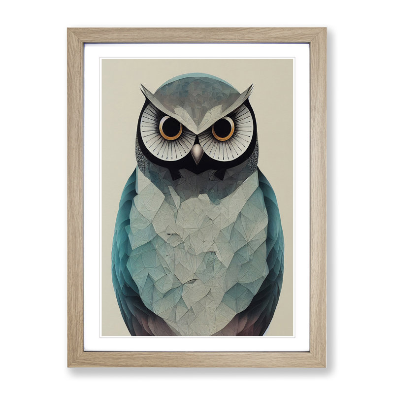 XV1022-5169X Owl No.4 Abstract - Single Picture Frame Print, Oak, 64cm H x 46cm W x 2cm D