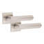 1 Pair Modern Lima Design Premium Door Handles on Square Rose in Satin Nickel Finish