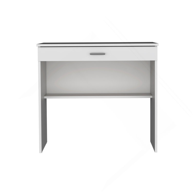 80 C Writting Desk, Compact Workstation With Drawer And Lower Shelf, White