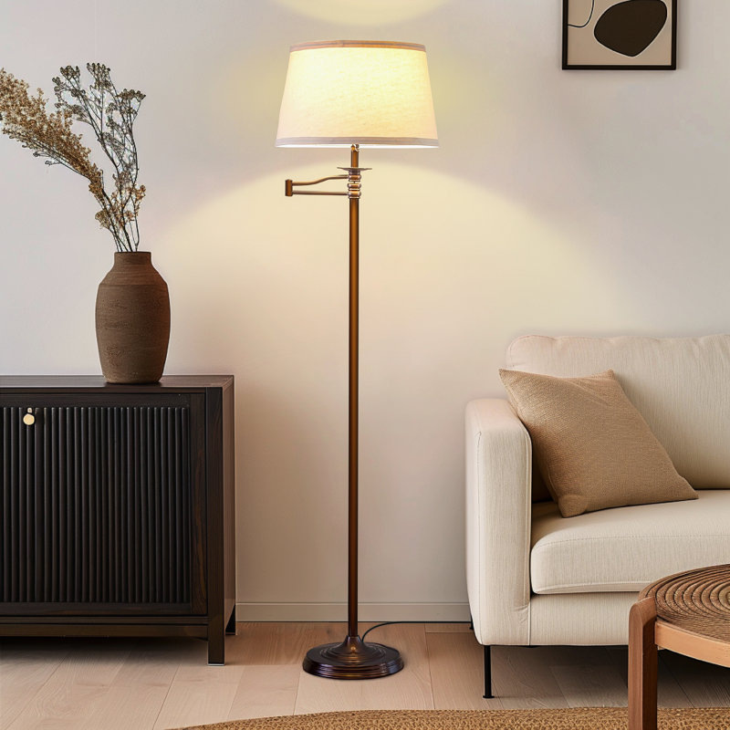 Caden 62 in. Mid-Century Modern Extendable LED Floor Lamp with Fabric Drum Shade