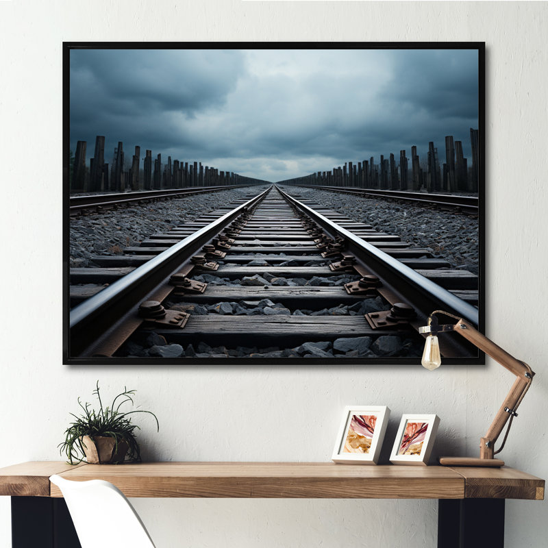 Train, traineaux minimalistes II - train, art mural, H 16 po x l 32 po x P 1 po, Cadre flottant noir