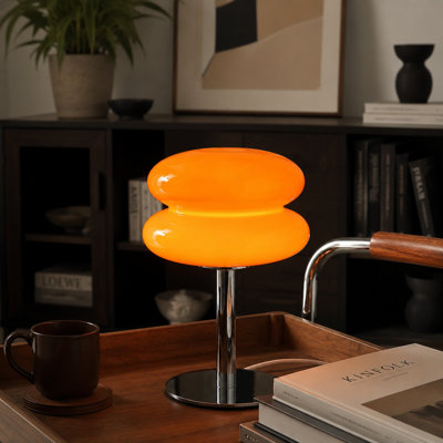 Orange Mushroom Table Lamp with Dimming, a Small Vintage Mid-Century Modern Design for Bedroom Nightstands, Desks and Living Rooms; Decorative New-Home or Housewarming Gift