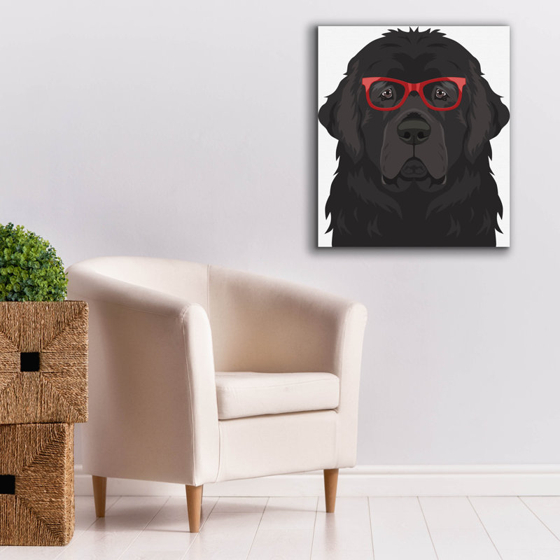 " Newfoundland Wearing Hipster Glasses " by Furbaby Affiliates, 30" H x 26" W x 1.5" D
