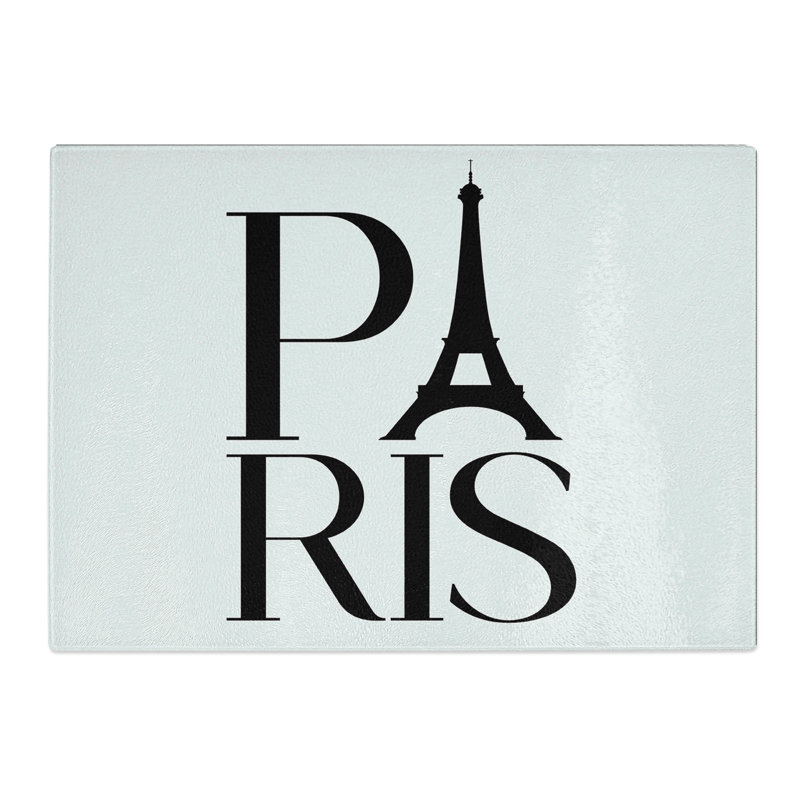 Paris Typography Chopping Board, 0.4cm H x 28.5cm W x 39cm L