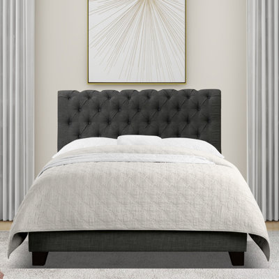 Fabric Upholstered Bed,Tufted Headboard Adjustable Height Bed Frame