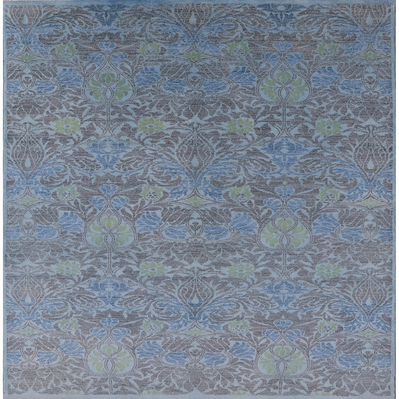 Tapis damassé bleu / gris Rowling, Carré 7 pi