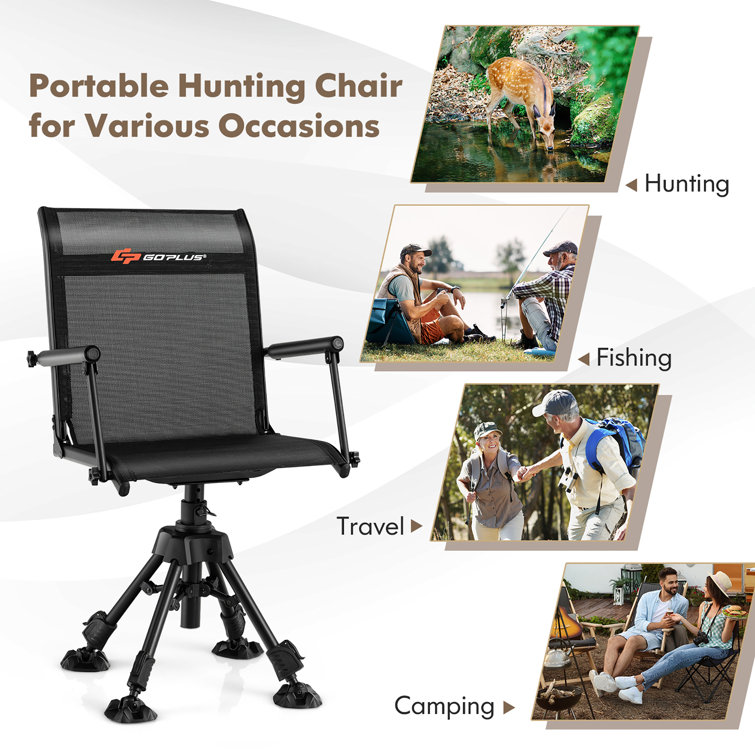 Extra Large Folding Fishing Chair with Backrest Portable Hunting Chair with  Cup Holder Lightweight Tripod Camping Chair for Blind, Hiking, Travel
