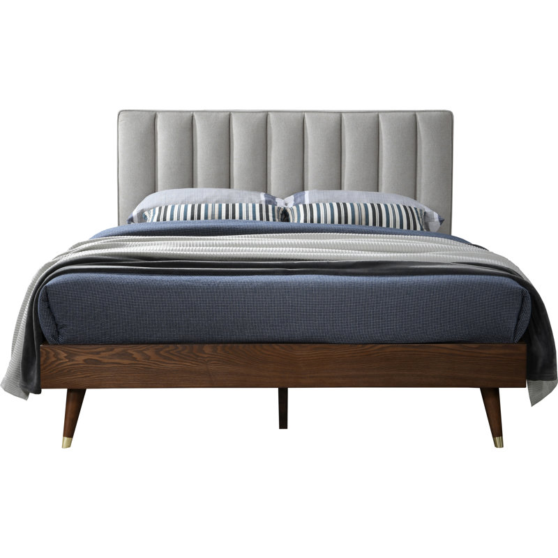 Vance Upholstered Platform Bed, Queen, Beige Linen Textured Fabric