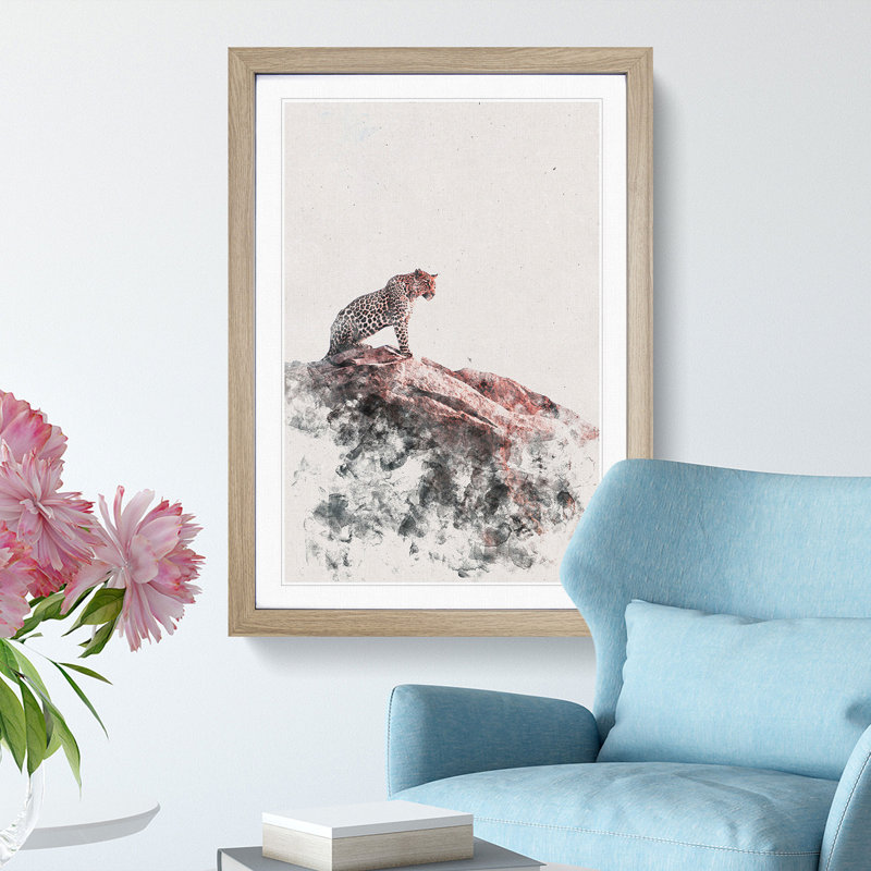 Leopard upon the Rock - Framed Print, 45cm H x 33cm W x 2cm D, Oak Framed