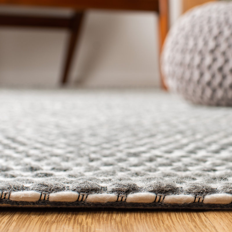 Tapis gris clair / blanc en laine tissé à plat Perry, Carré 6 pi