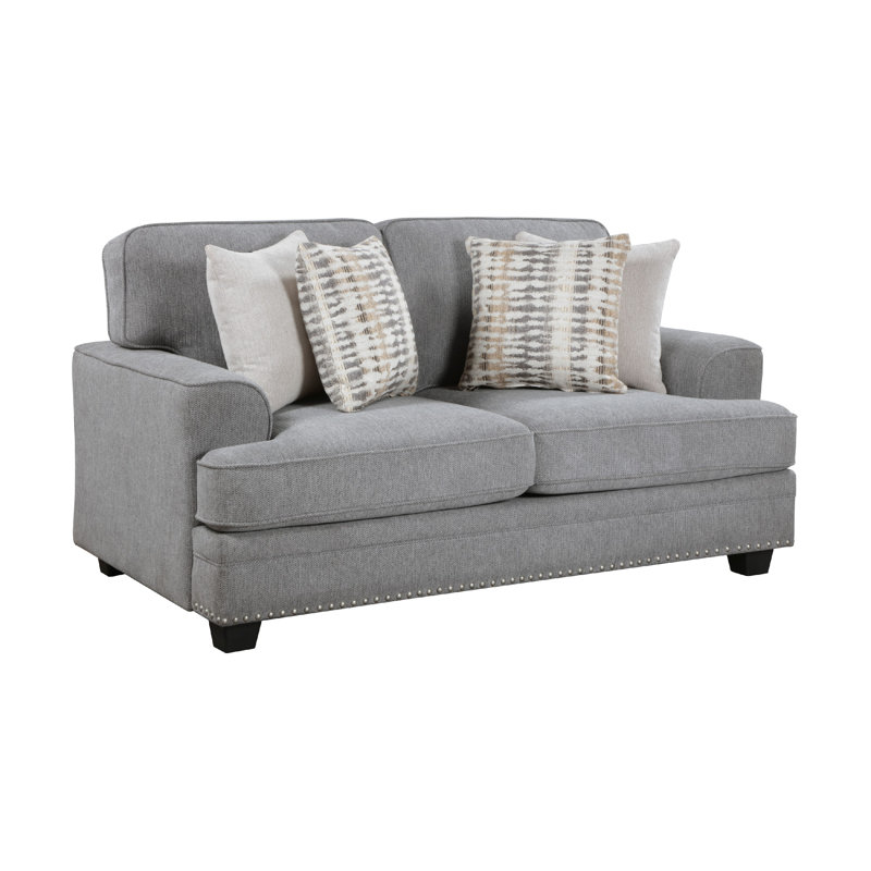 Causeuse avec 4 coussins Brady, chenille, cloutée, 66 po, Gris