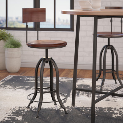 Rustic Black 15" Adjustable Height Swivel Barstool with Curved Back